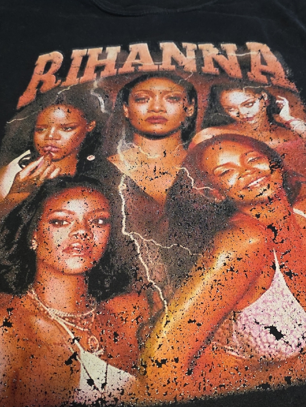 Rihanna Black Tee with Orange-Pink Band Graphic - Picture 4 of 8